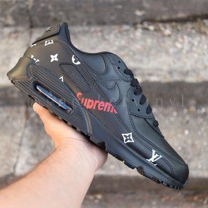 Nike Air Max 90 Black Leather Sneaker Designer Custom NWT